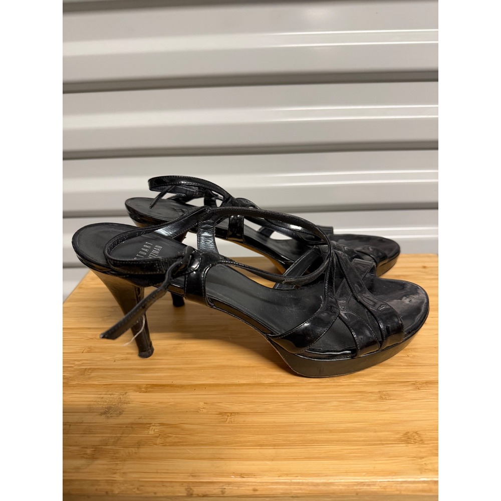 Stuart Weitzman Black Patent Leather Strappy Platform Heels Sandals 10.5 M